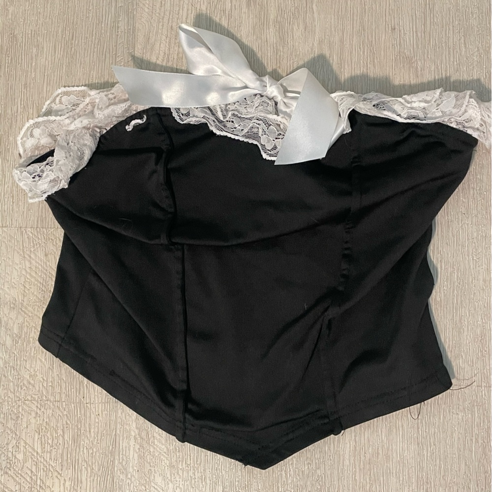 white and black lace tube top with bow